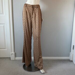 12th Tribe Geometric Retro Print Wide Leg Pants Trousers Tan Black Size Large